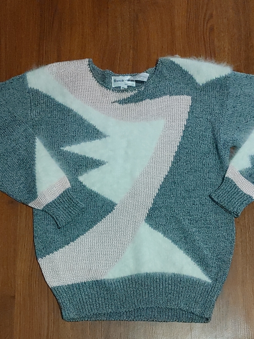 Franko Valeri Blue White Pink Geometric Women's Sweater Sz Med